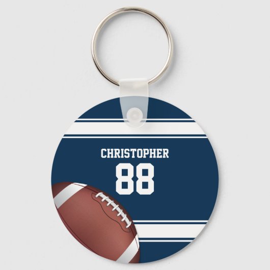 Blauwe en witte strepes Jersey Football Sleutelhanger (Voorkant)