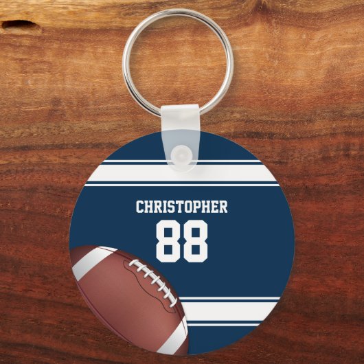 Blauwe en witte strepes Jersey Football Sleutelhanger (Voorkant)