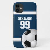 Blauwe en witte strepes Jersey Voetbal Case-Mate iPhone Case (Achterkant)