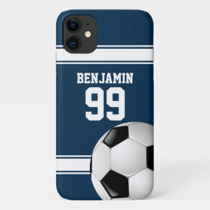 Blauwe en witte strepes Jersey Voetbal Case-Mate iPhone Case