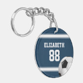 Blauwe en witte strepes Jersey Voetbal Sleutelhanger (Voorkant Links)