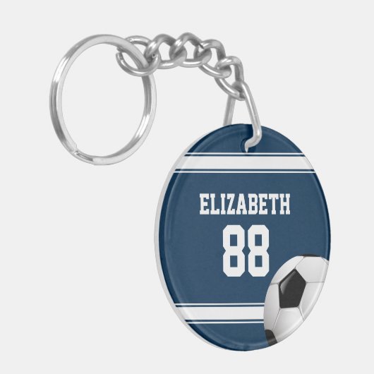 Blauwe en witte strepes Jersey Voetbal Sleutelhanger (Voorkant Links)