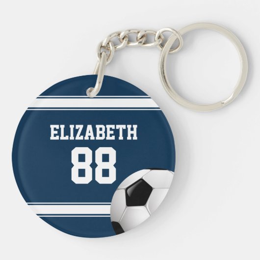 Blauwe en witte strepes Jersey Voetbal Sleutelhanger (Achterkant)