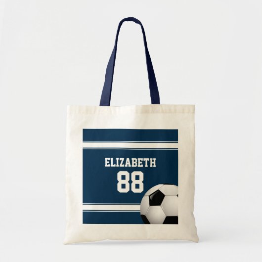 Blauwe en witte strepes Jersey Voetbal Tote Bag (Voorkant)