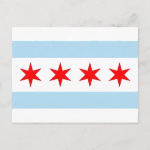 Blauwe en witte stripes rode sterren Chicago vlag Briefkaart