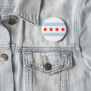 Blauwe en witte stripes rode sterren Chicago vlag Ronde Button 5,7 Cm