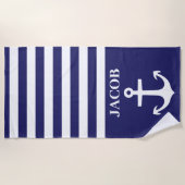 Blauwe en witte stripte anker handdoek (Voorkant)