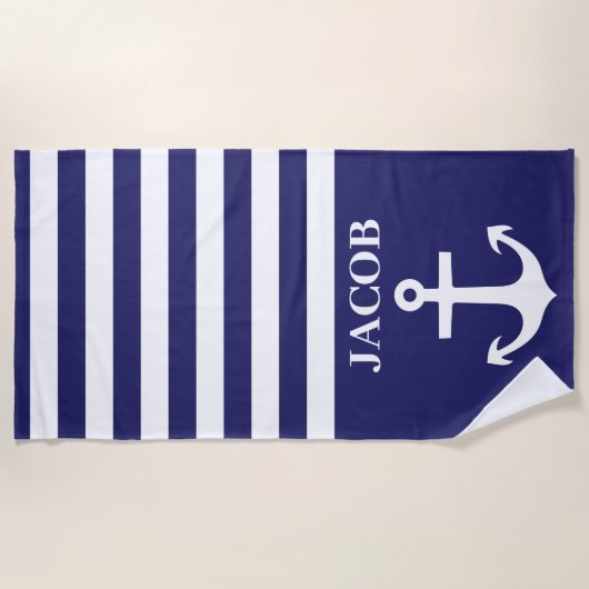 Blauwe en witte stripte anker handdoek (Voorkant)