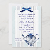Blauwe en witte Tea Party Bridal Shower Invitation Kaart (Voorkant)
