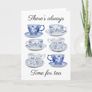 Blauwe en witte teacup kaart