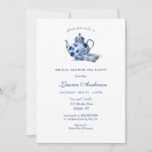 Blauwe en witte Teapot Bridal Shower Invitation Kaart (Voorkant)