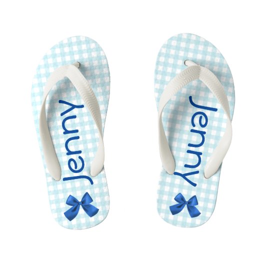 Blauwe en witte Teenslippers van Gingham Girls (Voetbed)