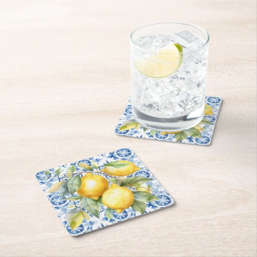 Blauwe en witte tegel van de Italiaanse waterverf  Kartonnen Onderzetters (Insitu)