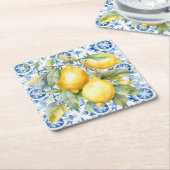 Blauwe en witte tegel van de Italiaanse waterverf  Kartonnen Onderzetters (Schuin)