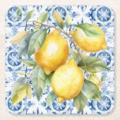 Blauwe en witte tegel van de Italiaanse waterverf  Kartonnen Onderzetters (Voorkant)