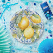 Blauwe en witte tegel van de Italiaanse waterverf  Papieren Bordje (Feest)