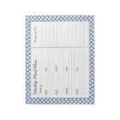 Blauwe en witte Tegel Wekelijkse maaltijdplanker Notitieblok (Linkerzijde)