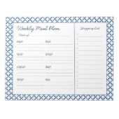 Blauwe en witte Tegel Wekelijkse maaltijdplanker Notitieblok (Voorkant)