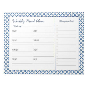 Blauwe en witte Tegel Wekelijkse maaltijdplanker Notitieblok