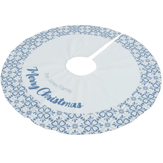 Blauwe en witte tegels met holle bladeren en vruch kerstboom rok (Gekanteld)