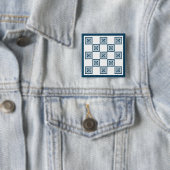 Blauwe en witte tegels vierkante button 5,1 cm (In situ)