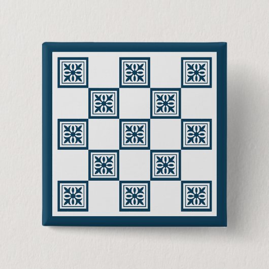 Blauwe en witte tegels vierkante button 5,1 cm (Voorkant)