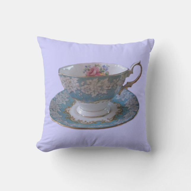 Blauwe en witte theebeker en saucer Pillow Kussen (Voorkant)
