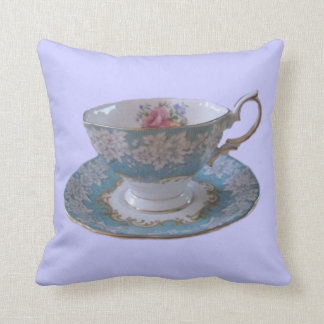 Blauwe en witte theebeker en saucer Pillow Kussen