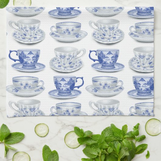 Blauwe en witte theebeker theedoek (Gevouwen)