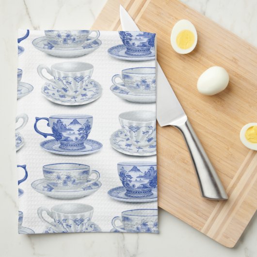 Blauwe en witte theebeker theedoek (Quarter Fold)