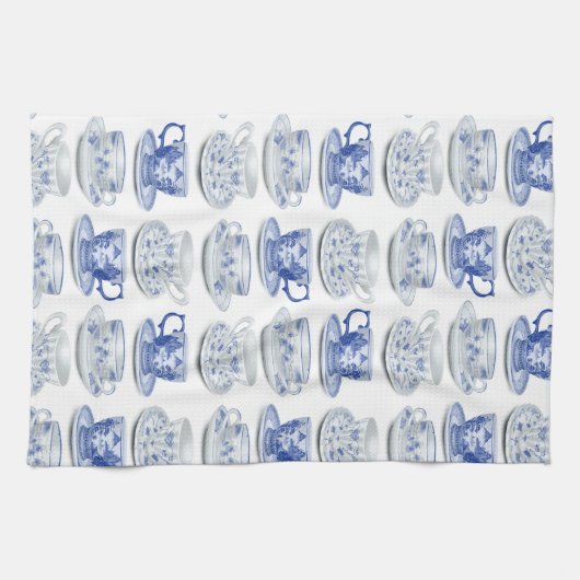 Blauwe en witte theebeker theedoek (Horizontaal)