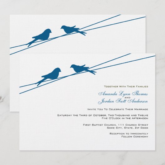 Blauwe en witte Tortelduifjes op een draad Kaart (Voorkant / Achterkant)