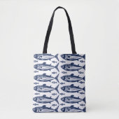 Blauwe en witte trendy sardinevis tote bag (Voorkant)