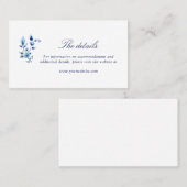 Blauwe en witte trouwerekaart voor het huwelijk plaatskaartje (Voorkant / Achterkant)