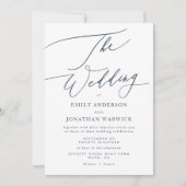 Blauwe en witte trouwuitnodiging. Eenvoudige uitno Kaart (Voorkant)