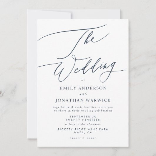 Blauwe en witte trouwuitnodiging. Eenvoudige uitno Kaart (Voorkant)