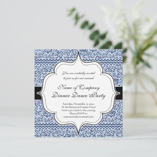 Blauwe en witte tudor Damask  stijl Kaart (Staand voorkant)