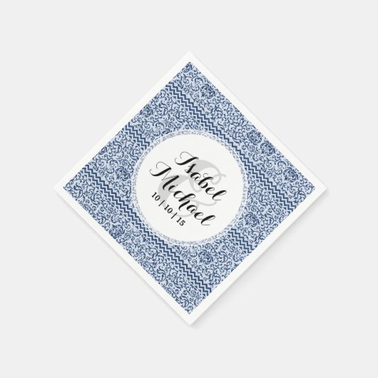 Blauwe en witte tudor Damask  stijl Servetten (Hoek)