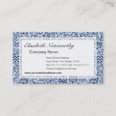 Blauwe en witte tudor Damask  stijl Visitekaartje (Voorkant)