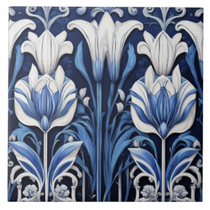 Blauwe en witte tulpen Art Deco Art Nouveau Bloeme Tegeltje