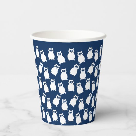 Blauwe en Witte Uilen Verjaardagsfeestje Papieren Bekers (Achterkant)