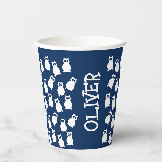 Blauwe en Witte Uilen Verjaardagsfeestje Papieren Bekers (Voorkant)