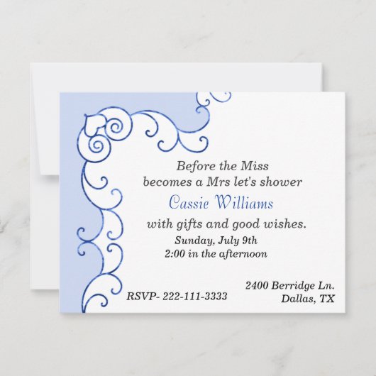 Blauwe en witte Uitnodiging van de Bridal (Voorkant)