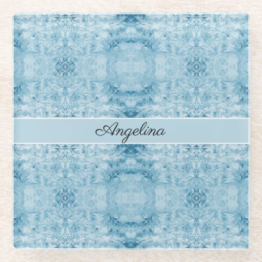 Blauwe en witte veer, aanpasbaar glazen onderzetter (Voorkant)