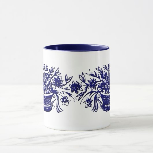 Blauwe en witte ventilatormand mok (Midden)