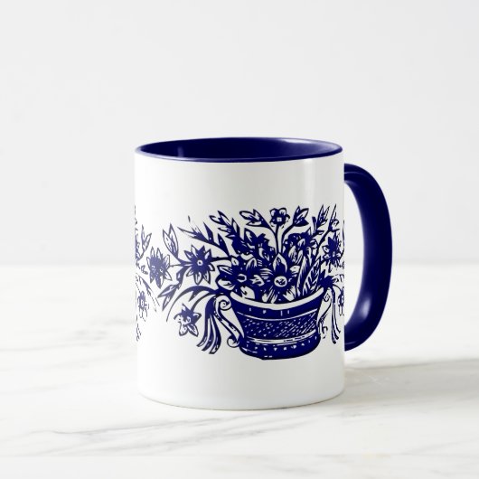 Blauwe en witte ventilatormand mok (Voorkant rechts)