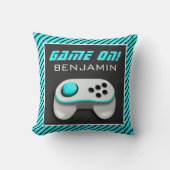 Blauwe en Witte Videospel Controller Kinderkamer Kussen (Voorkant)