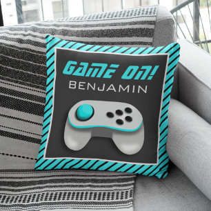 Blauwe en Witte Videospel Controller Kinderkamer Kussen