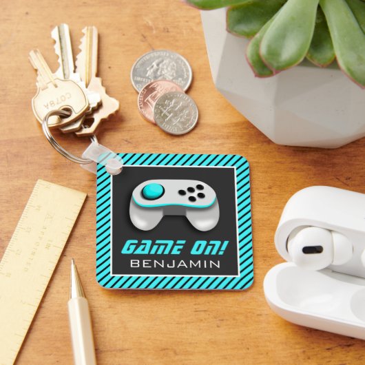 Blauwe en Witte Videospel Controller Kinderkamer Sleutelhanger (Bureau)