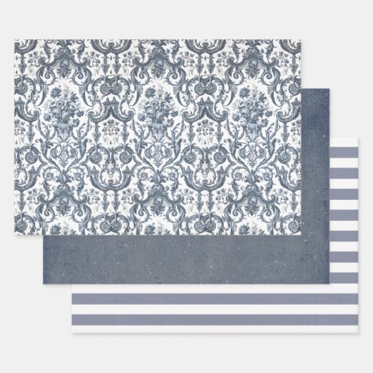 Blauwe en witte Vintage Vaste strepen Inpakpapier Vel (Set)
